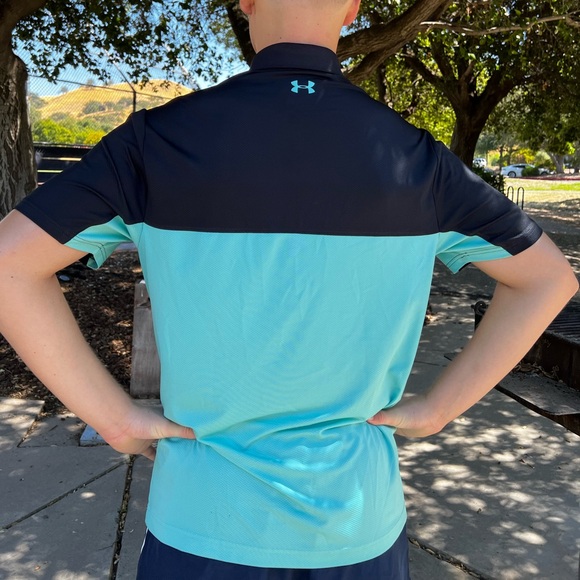 UNDER ARMOUR MEN PERFORMANCE COLORBLOCK POLO SHIRT TENNIS UNIFORM TIFFANY BLUE L - Picture 15 of 16